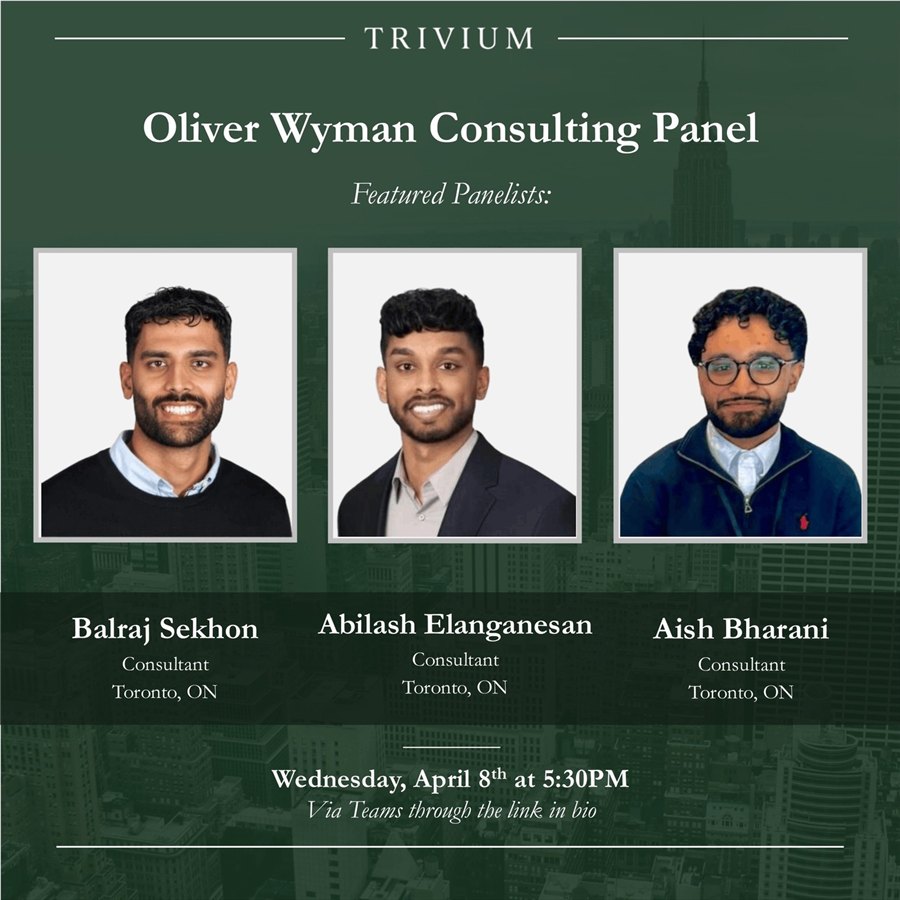 Oliver Wyman Consulting Panel: Balraj Sekhon, Abilash Elanganesan, Aish Bharani